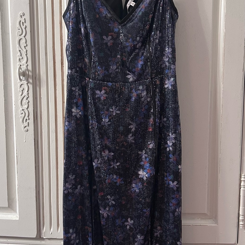 RACHEL Rachel Roy Black Floral Sequin Midi Dress